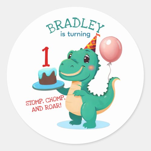 T Rex Dinosaur Add Age Birthday Party Classic Round Sticker