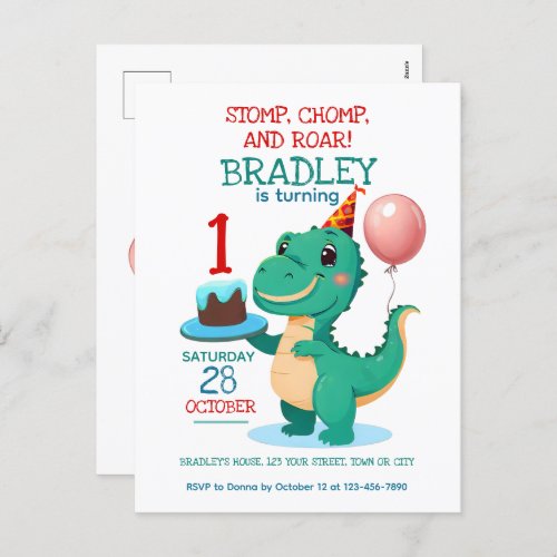 T Rex Dinosaur Add Age Birthday Party Invitation Postcard