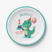 T Rex Dinosaur Add Age Birthday Party Paper Plates (Front)