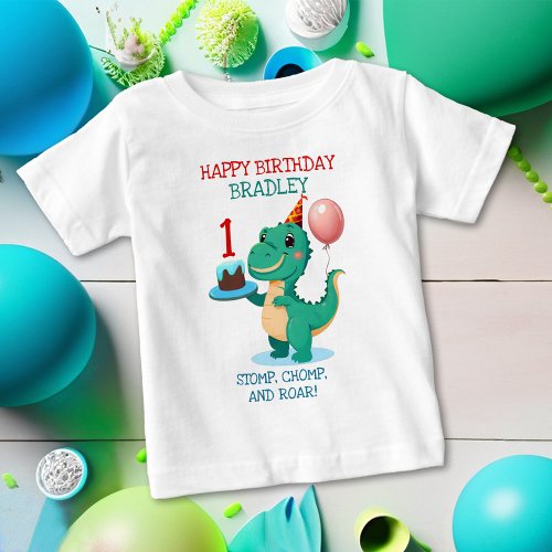 T Rex Dinosaur Add Age Happy Birthday Party Baby T_Shirt