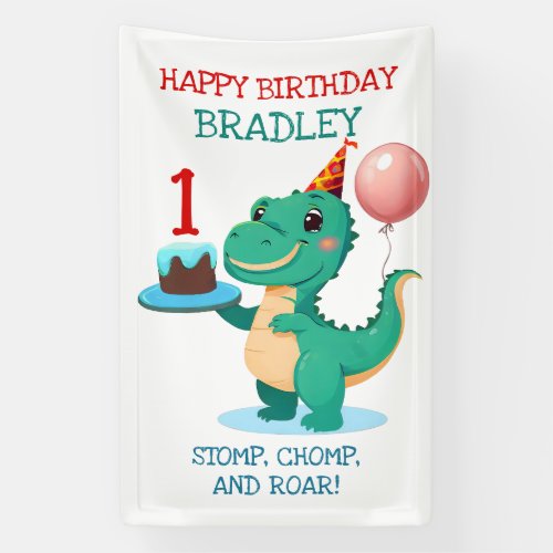 T Rex Dinosaur Add Age Happy Birthday Party Banner