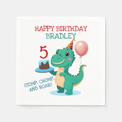 T Rex Dinosaur Add Age Happy Birthday Party Napkins