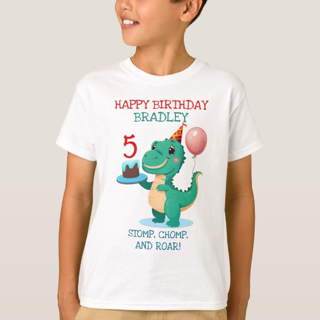 T Rex Dinosaur Add Age Happy Birthday Party T-Shirt (Front)