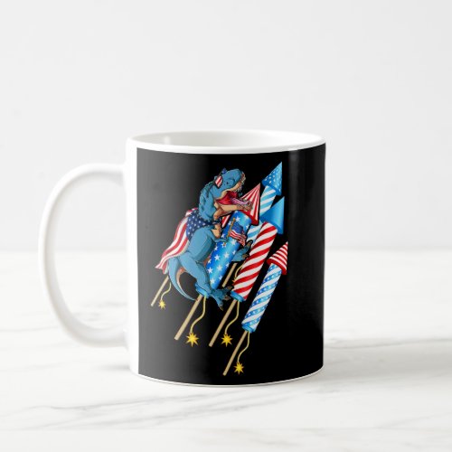 T_Rex Dinosaur American Flag Fireworks Rocket 4th  Coffee Mug