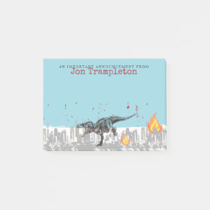 T-Rex dinosaur attacking city personalized Post-it Notes