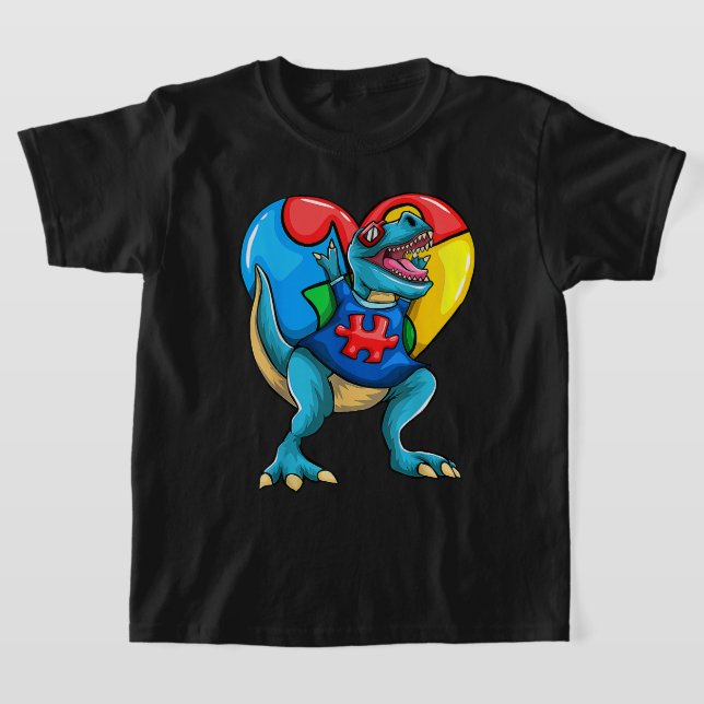 T Rex Dinosaur Autism awareness Boys Girls Kids T-Shirt (Laydown)