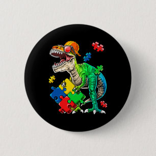 T Rex Dinosaur Autism Awareness Puzzle Piece Gift Button