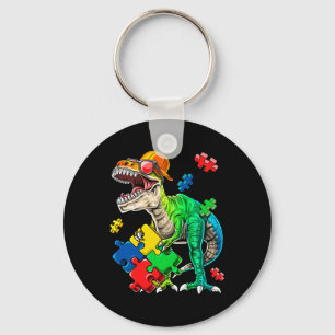 T Rex Dinosaur Autism Awareness Puzzle Piece Gift Keychain