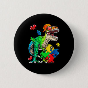 T Rex Dinosaur Autism Awareness Puzzle Piece Gifts Button