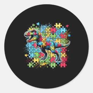 T Rex Dinosaur Autistic Autism Awareness Girls Boy Classic Round Sticker