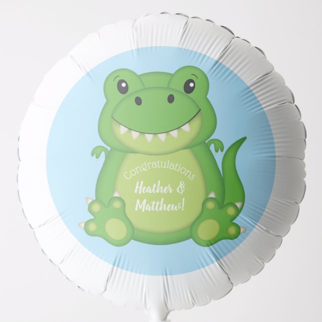 T-Rex Dinosaur Baby Shower Blue Balloon (Front)