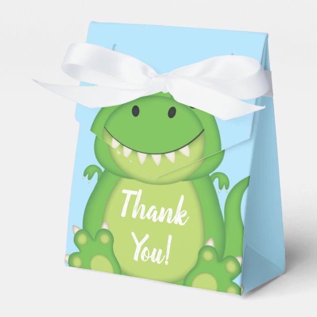 T-Rex Dinosaur Baby Shower Blue Favor Boxes (Front Side)