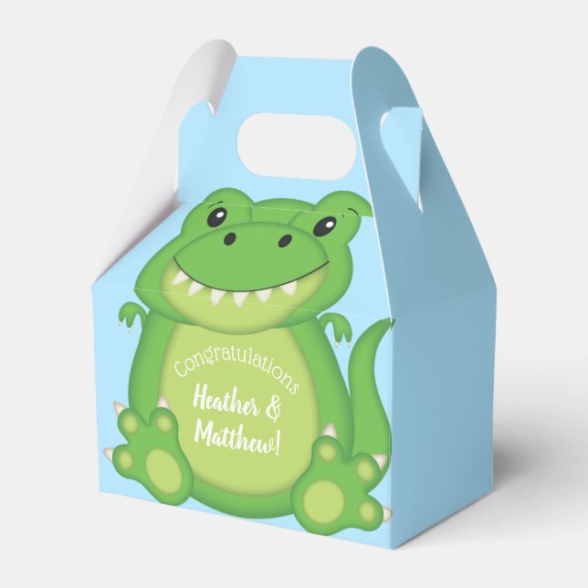 T-Rex Dinosaur Baby Shower Blue Favor Boxes (Front Side)