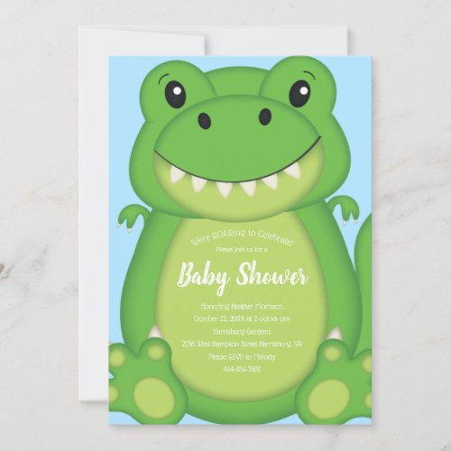T_Rex Dinosaur Baby Shower Blue Invitation