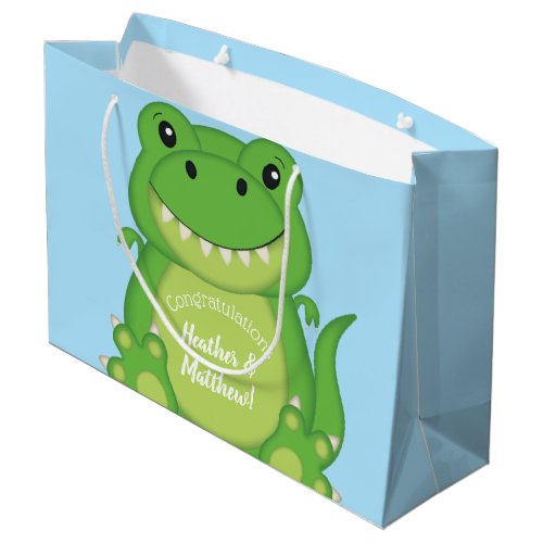 T_Rex Dinosaur Baby Shower Blue Large Gift Bag