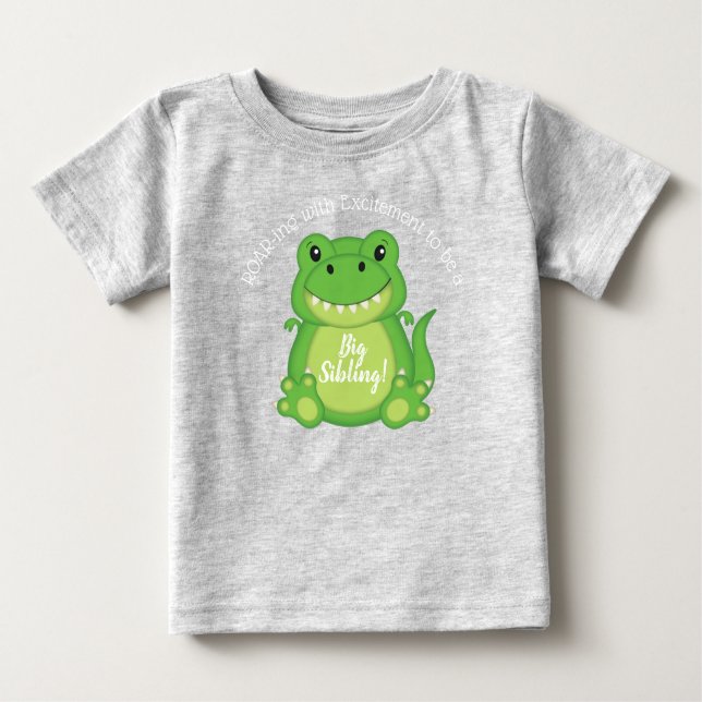 T-Rex Dinosaur Baby Shower Green Baby T-Shirt (Front)