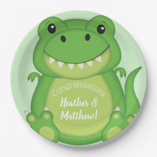 T-Rex Dinosaur Baby Shower Green Paper Plates