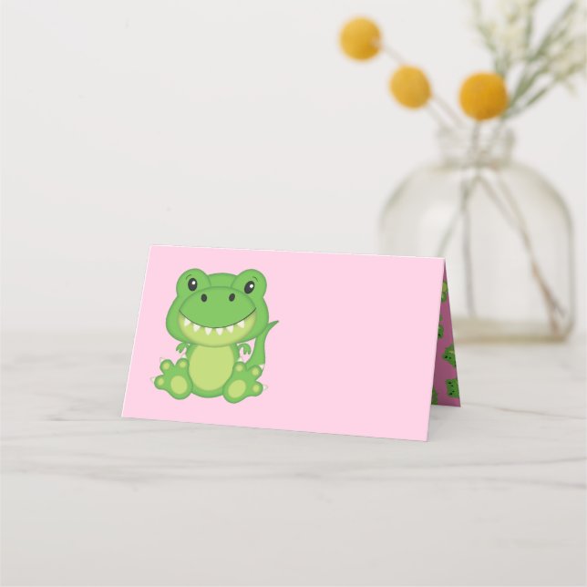 T-Rex Dinosaur Baby Shower Pink Place Card (Front)