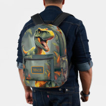 T-Rex Dinosaur Backpack Gray and Orange