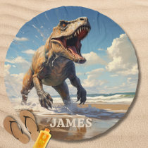 T-Rex Dinosaur Beach Personalized Name Beach Towel