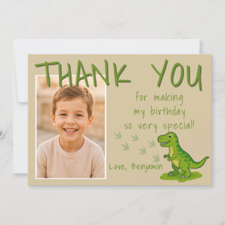 T-Rex Dinosaur Birthday Boy Photo Thank You Card