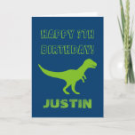 T rex dinosaur Birthday greeting card for kids<br><div class="desc">Personalized T rex dinosaur Birthday greeting card for kids. Cute Birthday card idea for boys and girls. Green prehistoric Tyrannosaurus rex animal design with customizable color background. Personalized wild trex for children. Fun for kindergarten, grammar school, elementary school kids. Add your own name. Also available as big extra large oversized...</div>