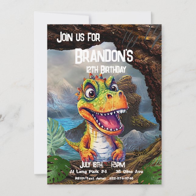 T-Rex, Dinosaur Birthday,  Invitation (Front)