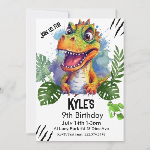 T Rex Dinosaur Birthday  Invitation