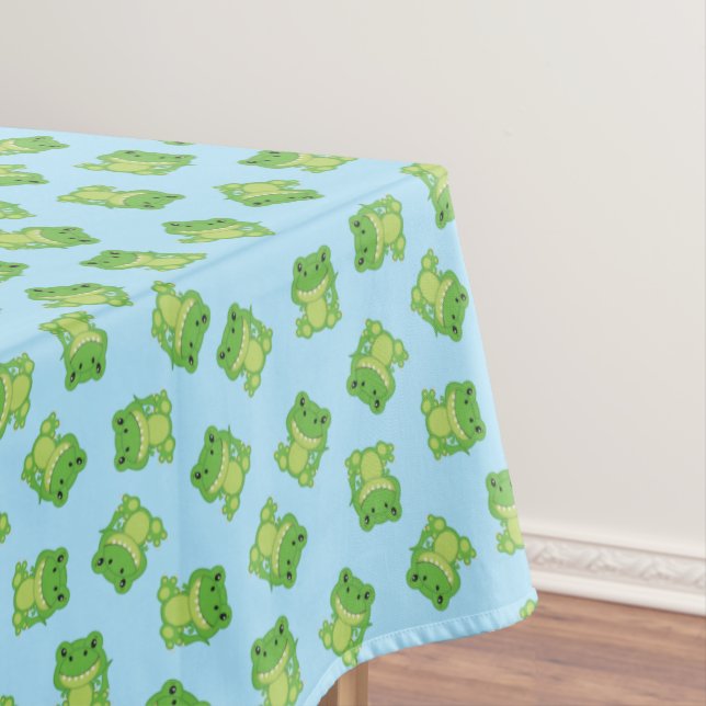 T-Rex Dinosaur Birthday Party Blue Tablecloth (In Situ)