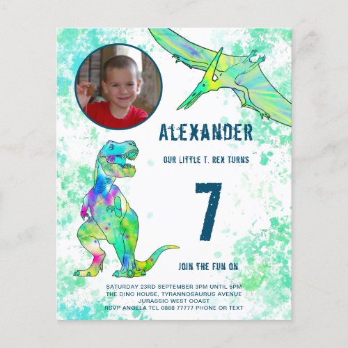 T Rex Dinosaur Birthday Party Budget Flyer