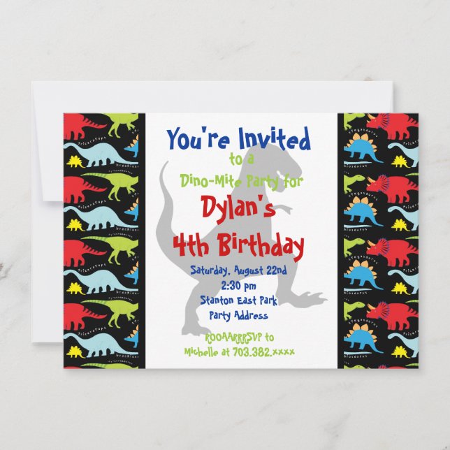 T Rex Dinosaur Birthday Party Custom Invitations (Front)