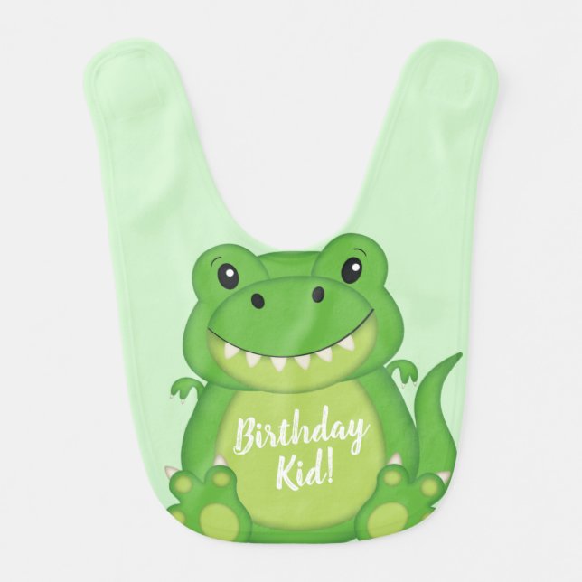 T-Rex Dinosaur Birthday Party Green Baby Bib (Front)