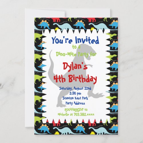 T Rex Dinosaur Birthday Party Invitations