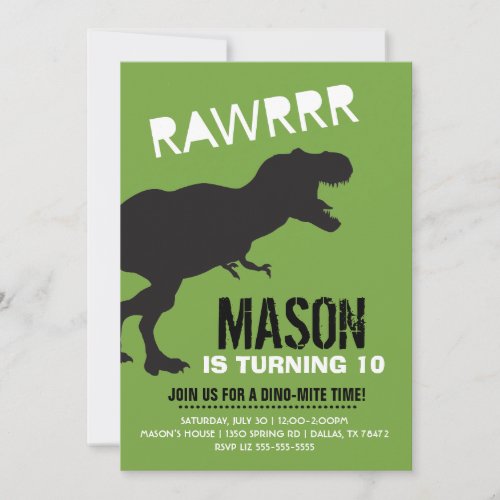 T Rex Dinosaur Birthday Party Invitations