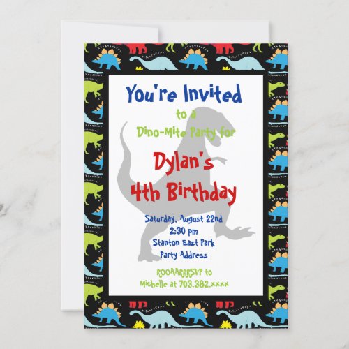 T Rex Dinosaur Birthday Party Invitations