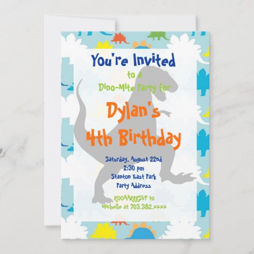 T Rex Dinosaur Birthday Party Invitations