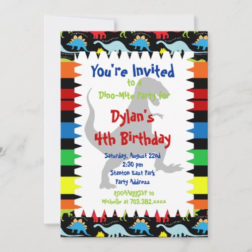 T Rex Dinosaur Birthday Party Invitations
