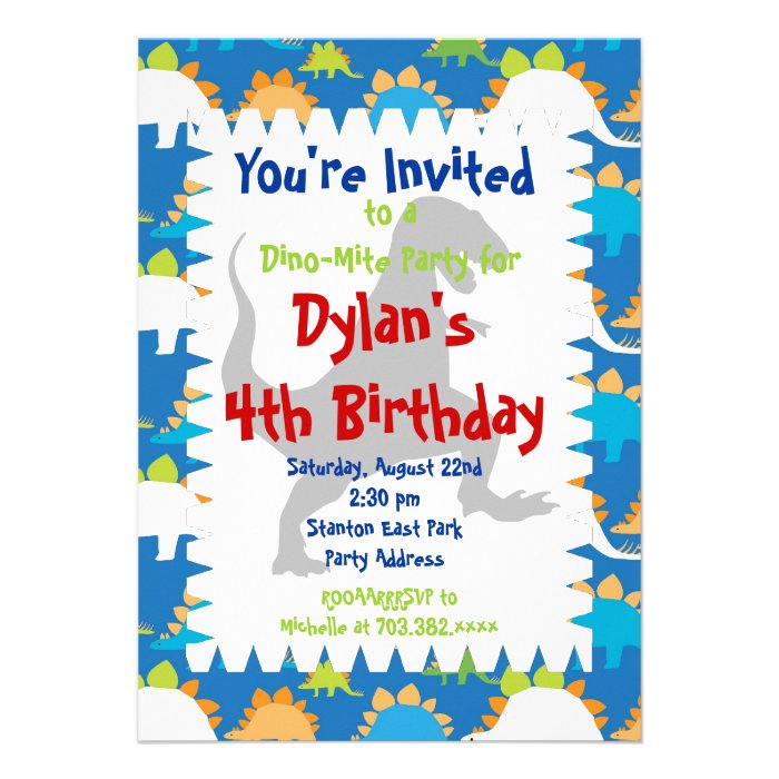 T Rex Dinosaur Birthday Party Invitations