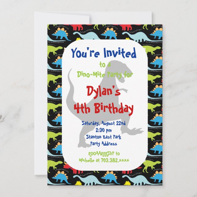 T Rex Dinosaur Birthday Party Invitations (Front)