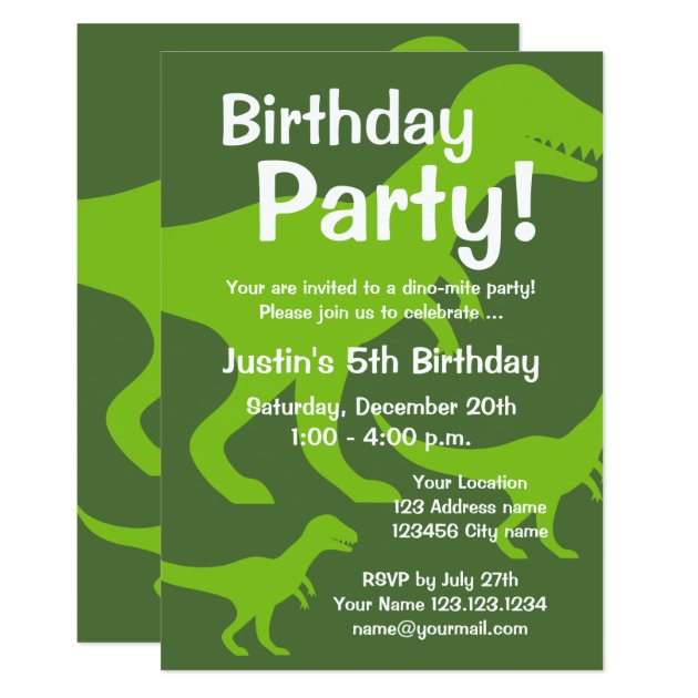 T-Rex Dinosaur Birthday Party Invitations For Kids