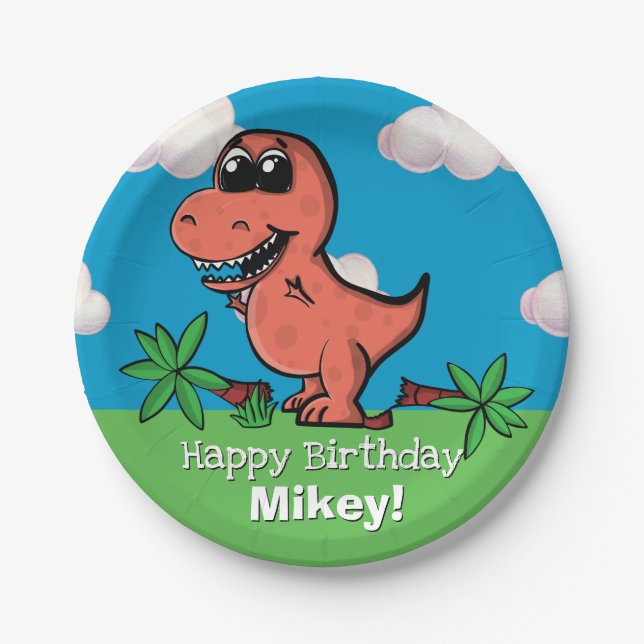 T Rex Dinosaur Birthday Party Paper Plates (Front)