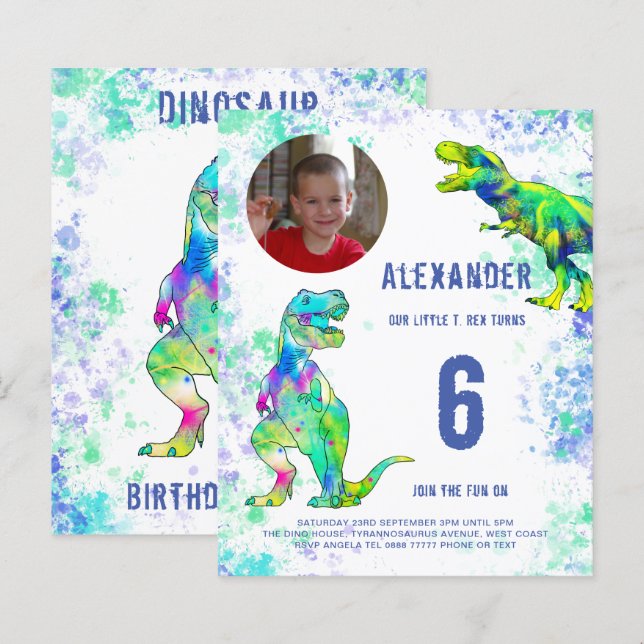 T Rex Dinosaur Birthday Party Photo (Front/Back)