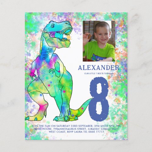 T Rex Dinosaur Birthday Party Photo Budget Flyer