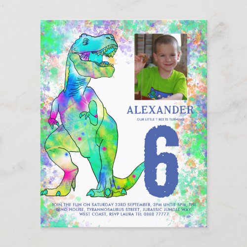 T Rex Dinosaur Birthday Party Photo Budget Flyer