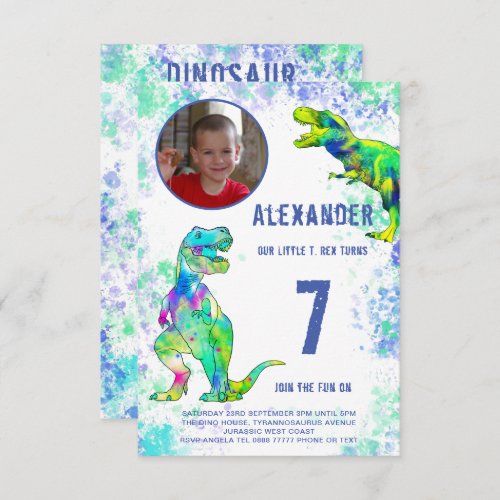 T Rex Dinosaur Birthday Party Photo Invitation