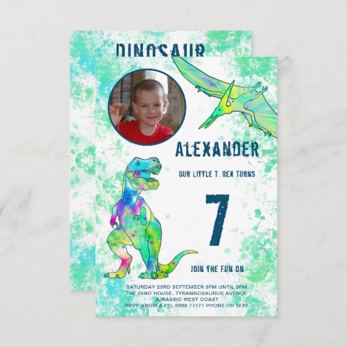 T Rex Dinosaur Birthday Party Photo Invitation