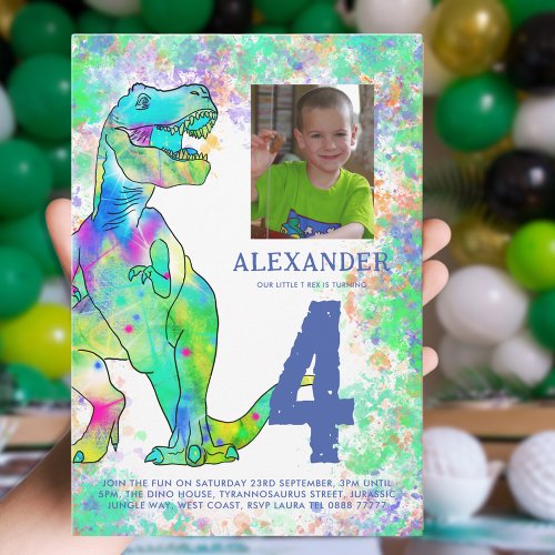 T_Rex Dinosaur Birthday Party Photo Invitation