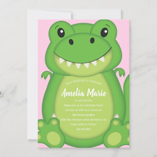 T_Rex Dinosaur Birthday Party Pink Invitation