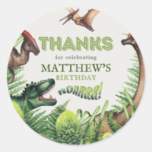 T-Rex Dinosaur Birthday Party Thank You Classic Round Sticker