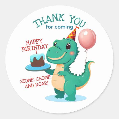 T Rex Dinosaur Birthday Party Thank You Classic Round Sticker